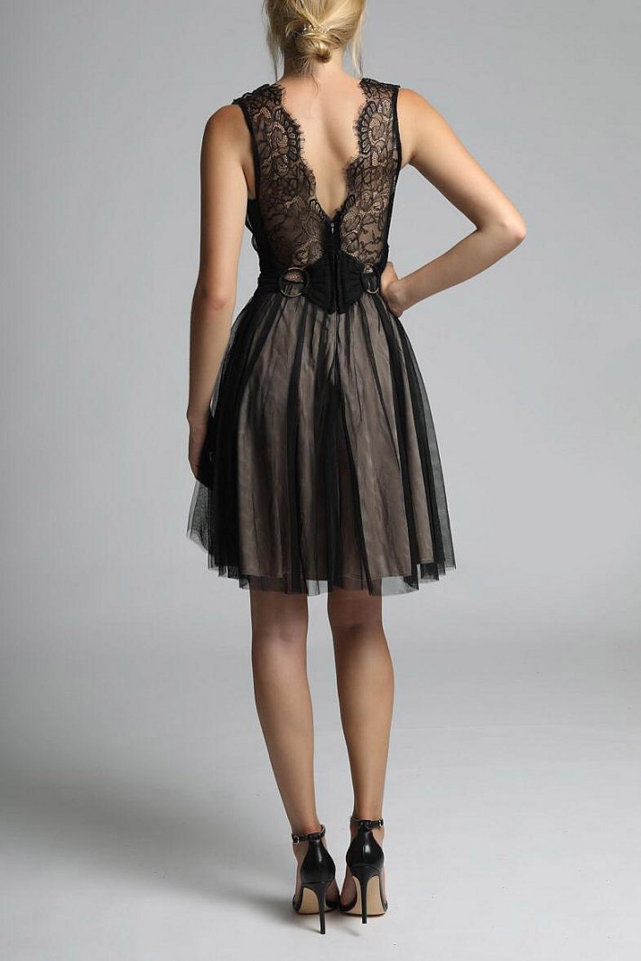 SOKY SOKA  DRESS BLACK-NUDE 600017-1